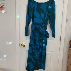 Ann Taylor Floral Wrap Sheath Dress Blue Green Sz 6